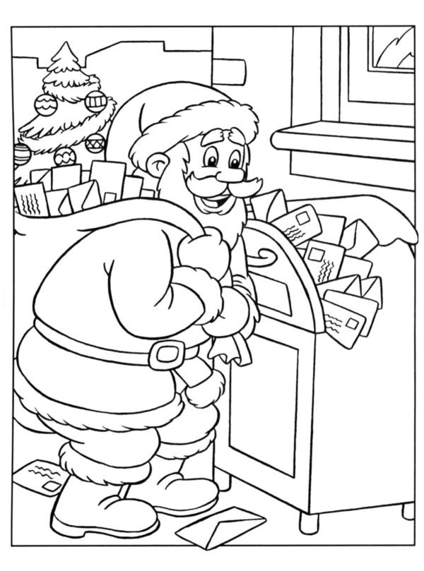 Mikołaj odbiera listy od dzieci kolorowanka do druku